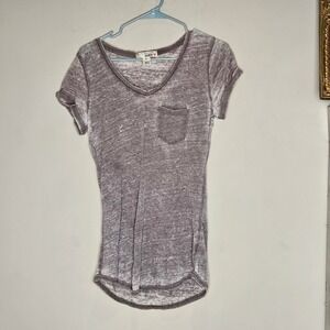Y2K Gray Baby‎ Tee Thin Burnout V-Neck T-Shirt Top Women's M Sleaze Punk Dainty